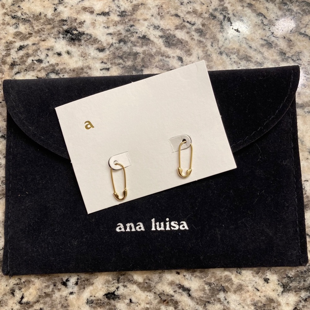 Ana Luisa Gold Safety Pin Earrings - New